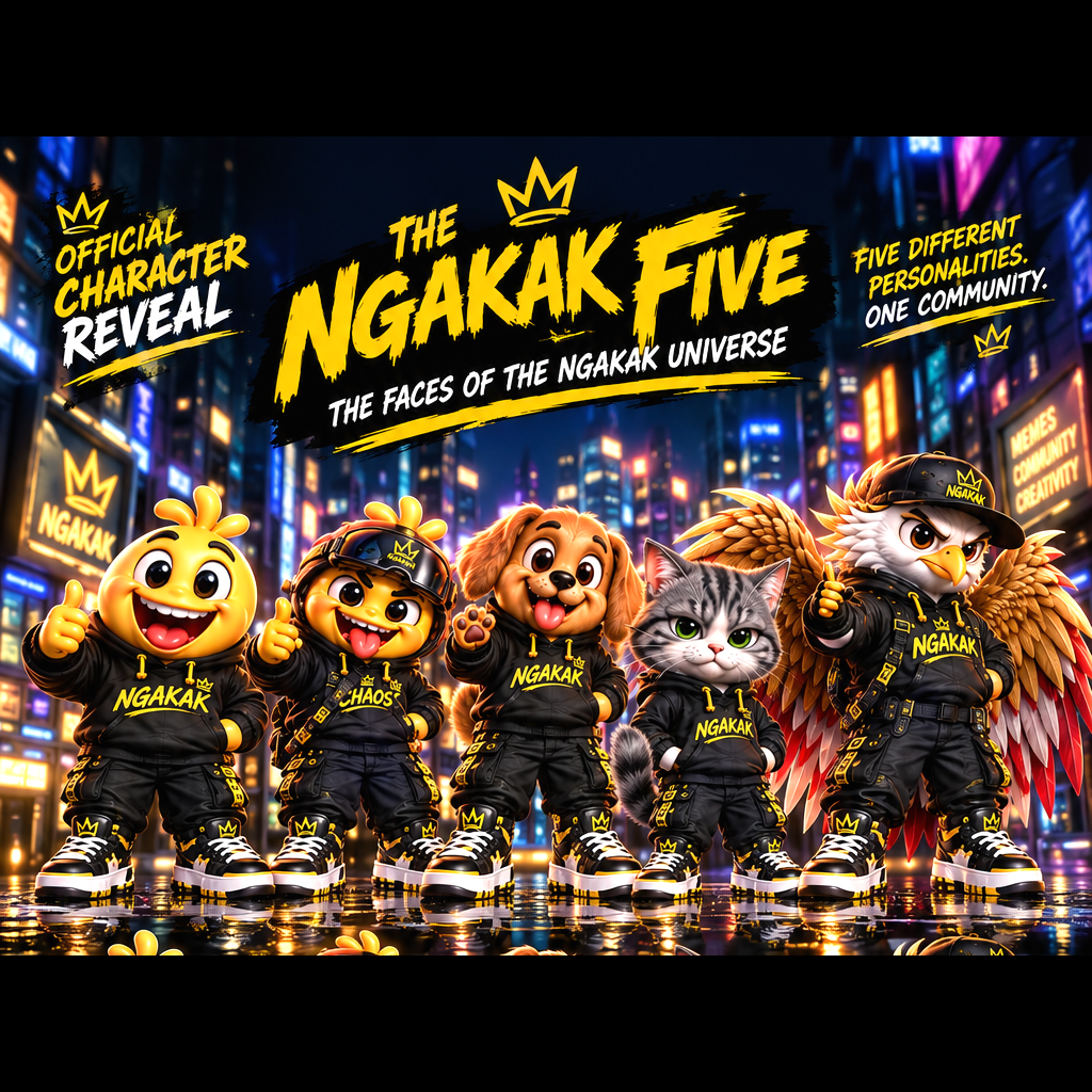 The NGAKAK Five characters: NGAKAK, The Chaos, Doger, Munyak, and Garuda